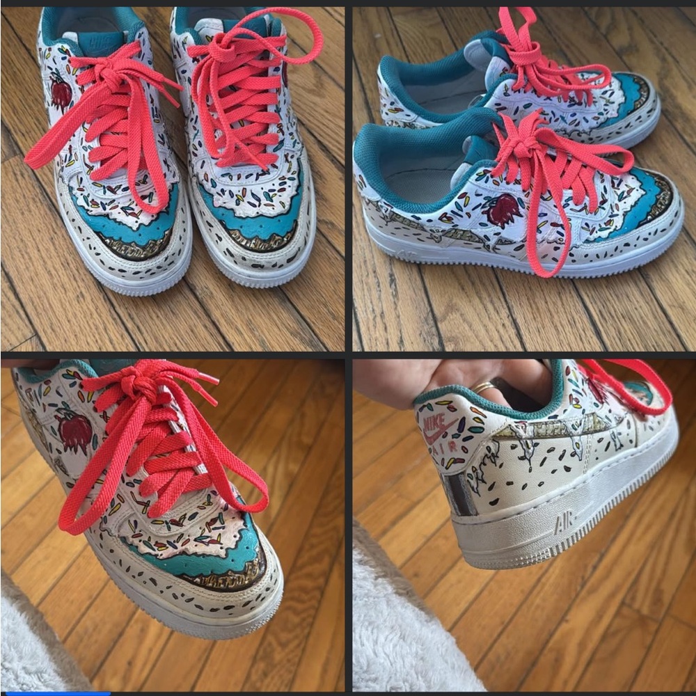 Nike Kids Sneakers - Teal and Red Ice Cream Design